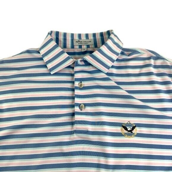 Peter Millar Summer Comfort Striped Short Sleeve Polo Pink Blue - Picture 2 of 4